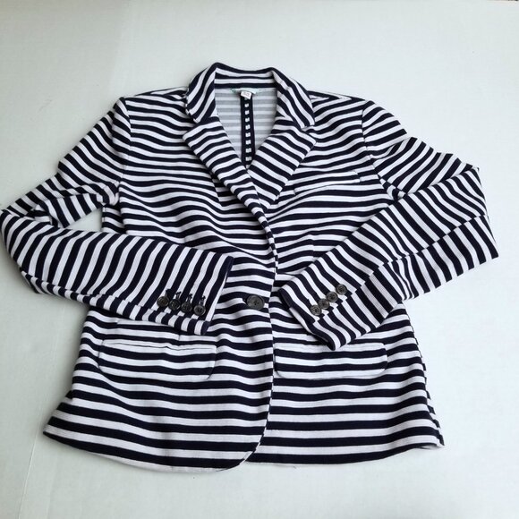 Merona Navy White Striped Blazer Size M Preppy Coastal Nautical Stretch Jacket - Picture 3 of 10